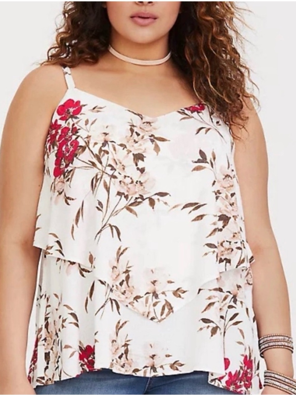 NWT Torrid 1(1X) Ivory Floral Double Layer Cami Adjustable spaghetti Straps